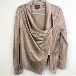 VIGOSS | Faux Suede Asymmetrical Tan Moto Jacket Zip Front Drape L